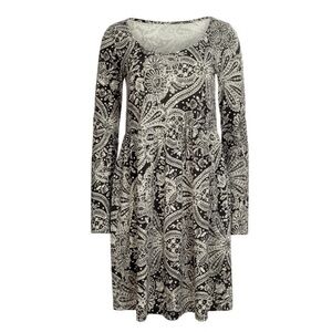 Peruvian Connection Midnight Lacemaker Long Sleeve Babydoll Dress Pima Cotton M